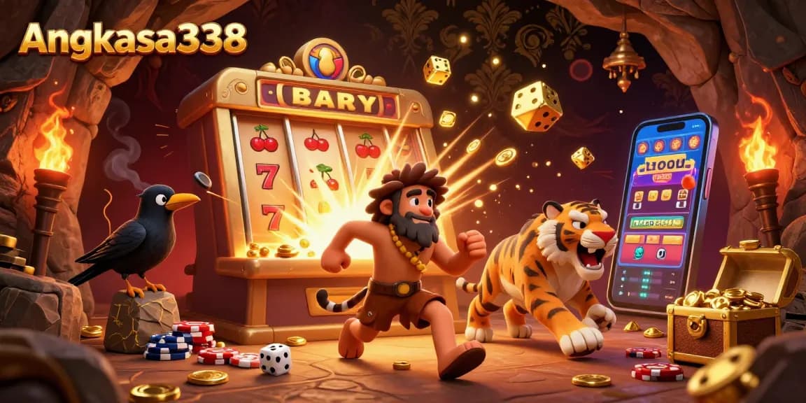 Play thrilling games at angkasa338 with this dynamic 3D casino illustration showcasing exciting jackpots and rewards.