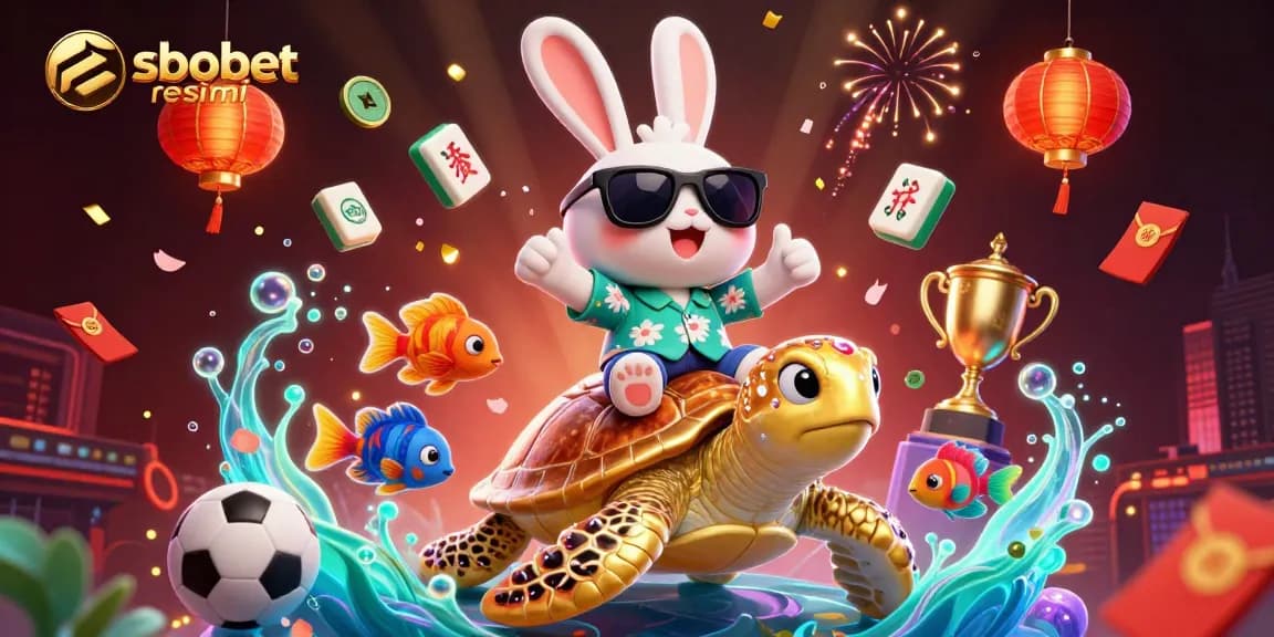Bet on sbobet resmi with the lucky rabbit and golden sea turtle in a vibrant, engaging 3D scene.