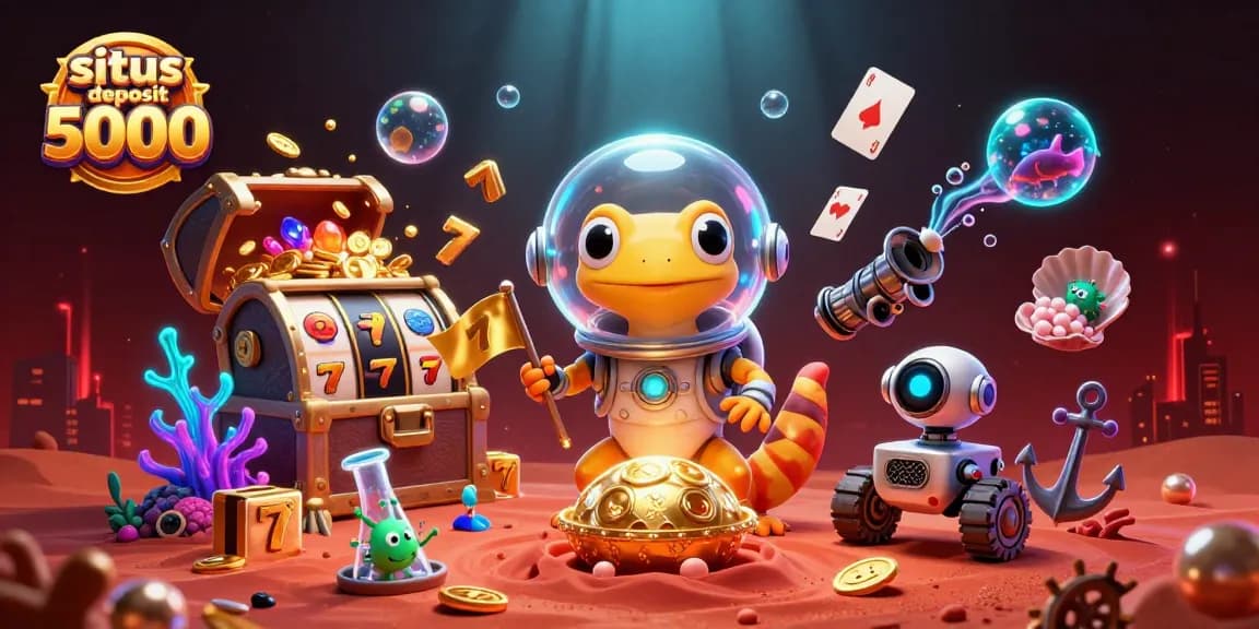 Engage in situs deposit 5000 slots excitement with a Martian gecko uncovering a golden casino treasure!