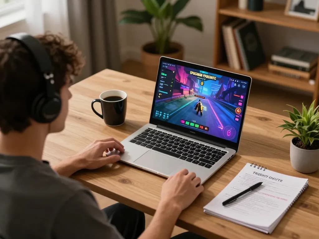 Pemain menikmati Spaceman Pragmatic di laptop, menyoroti strategi permainan judi online.
