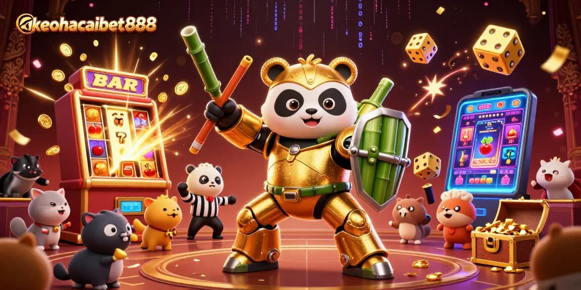 Experience excitement with keonhacaibet888 as the golden panda battles in a dynamic casino arena.