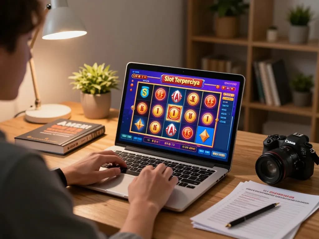 Engaging online gaming moment showcasing Slot Terpercaya gameplay with vibrant slot reels and cozy atmosphere.
