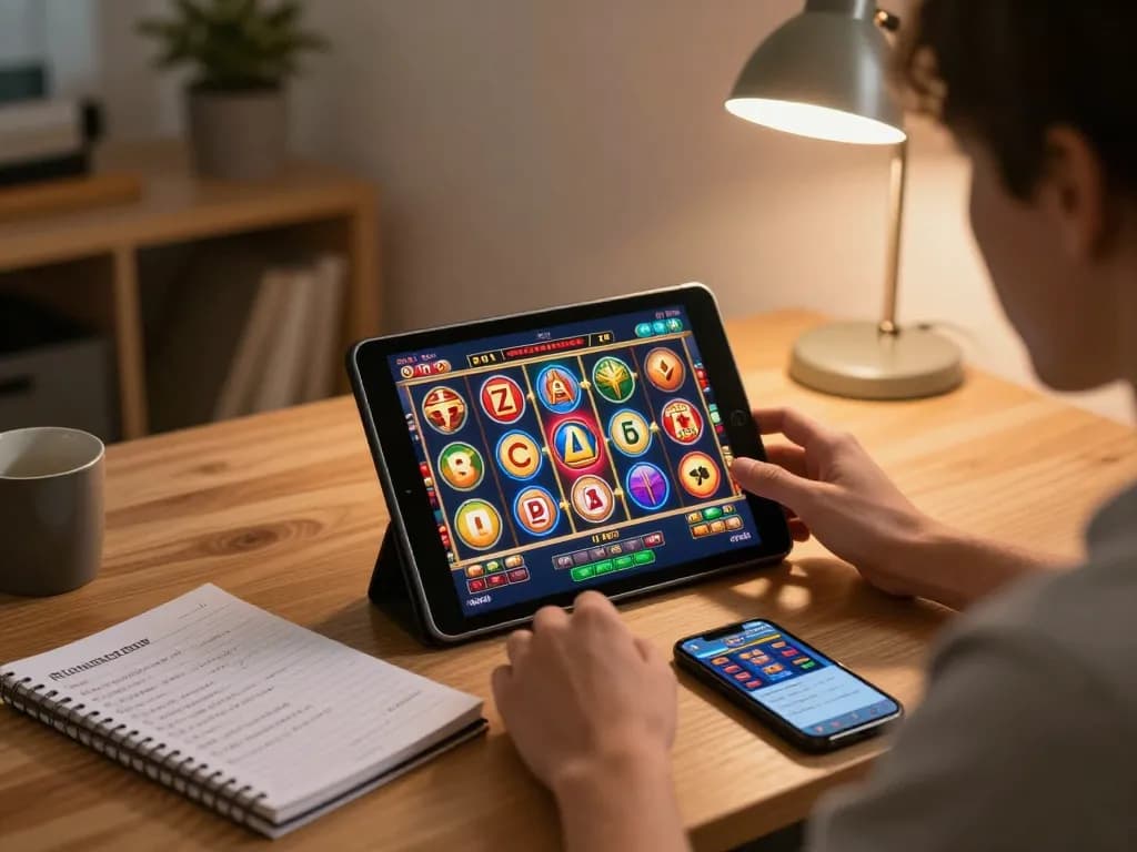 Terlibat dalam permainan slot alternatif deluna4d dari pengaturan rumah yang nyaman dengan tablet dan catatan strategis.