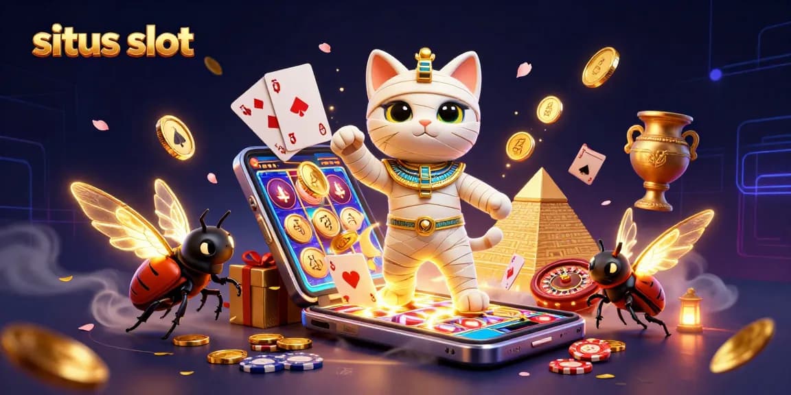 Mengalami permainan situs slot dengan karakter kucing mumi dan scarab yang penuh warna di kasino piramida.