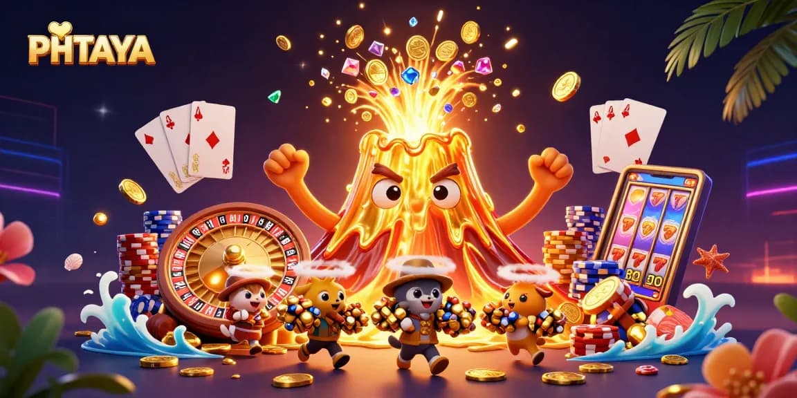 PHTAYA's thrilling gaming experience showcased with vibrant casino elements and treasure-filled adventure.