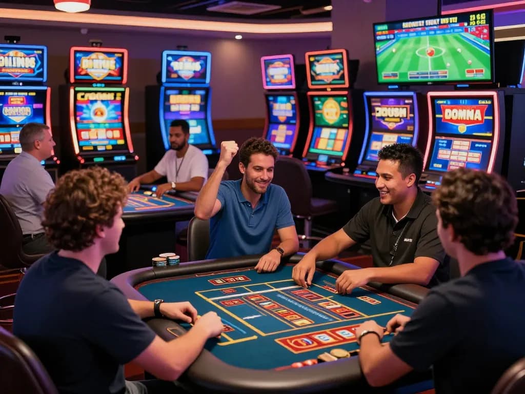 Exciting scene showing players at XX88 online casino celebrating wins during a vibrant gaming session.