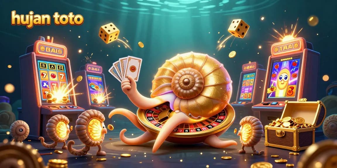 Experience the thrill of hujan toto with a vibrant 3D casino scene showcasing giant nautilus and glowing treasures.