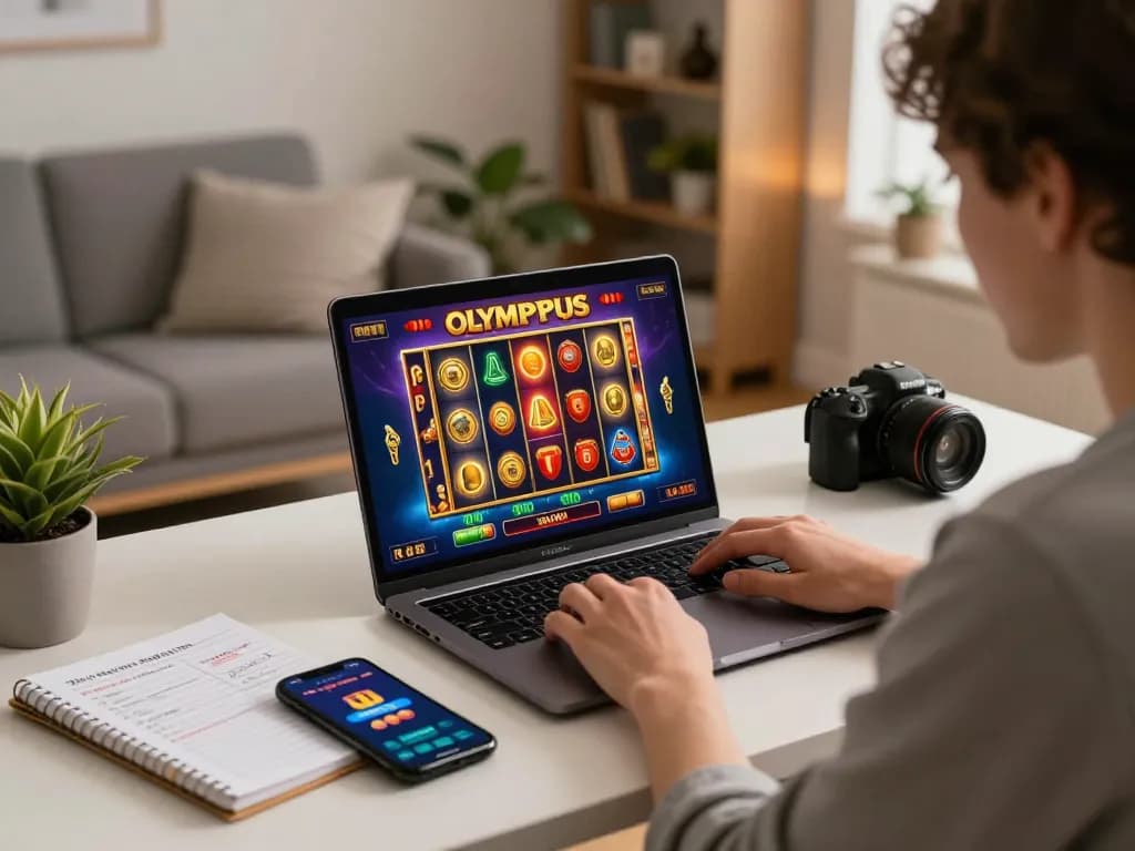 Engaging gameplay of the slot olympus online slot game on a laptop, showcasing vibrant graphics and winning reels.