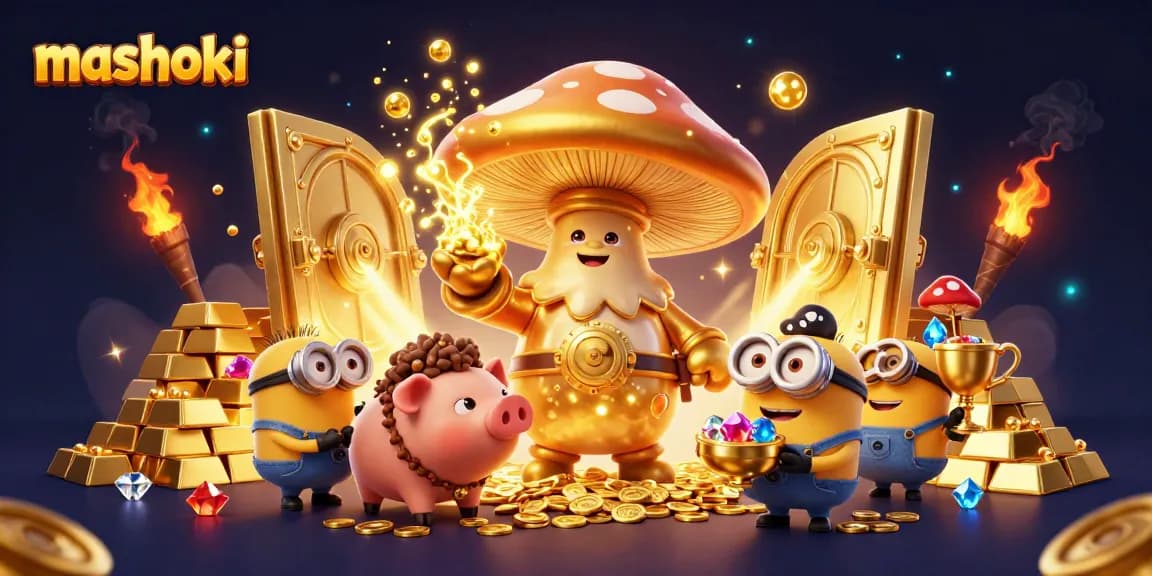 Experience mashoki magic with a golden wizard and treasures in a captivating casino scene.