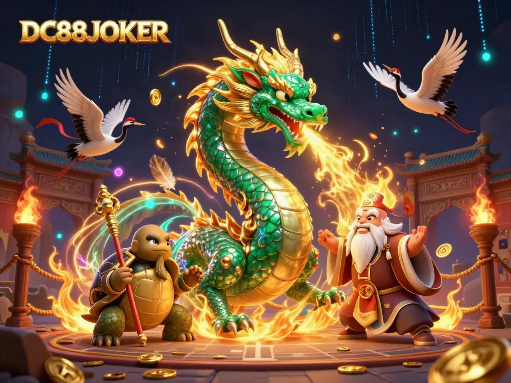 Experience the dynamic world of DC88JOKER featuring a fierce jade dragon and vibrant lottery theme.