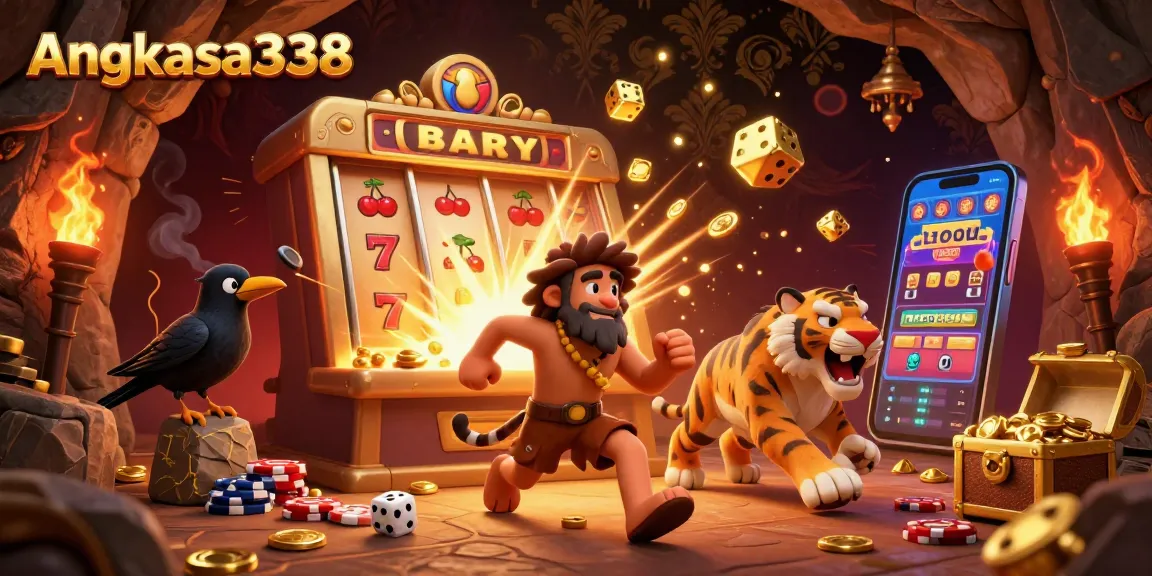Play thrilling games at angkasa338 with this dynamic 3D casino illustration showcasing exciting jackpots and rewards.