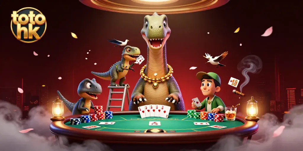 Permainan toto hk sambil melihat brontosaurus dan raptor di kasino online yang ceria.