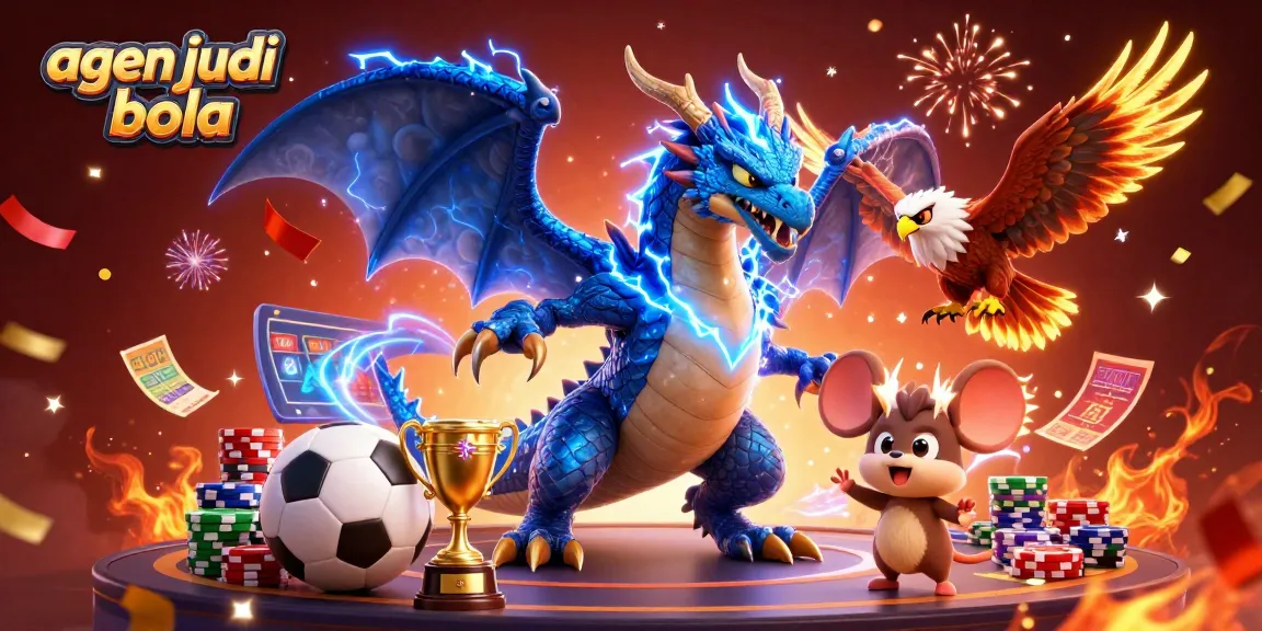 Experience thrilling agen judi bola betting with energetic dragon, glowing hawk, and dynamic soccer elements.