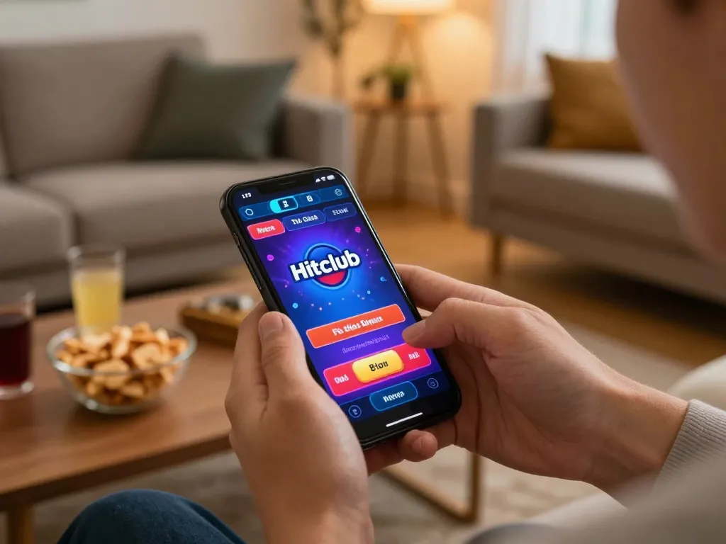 Engaging online gaming experience with Hitclub smartphone app in a cozy living room setup
