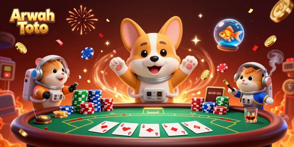 Arwah Toto menghadirkan corgi astronaut bermain poker dalam suasana kasino luar angkasa yang menakjubkan.