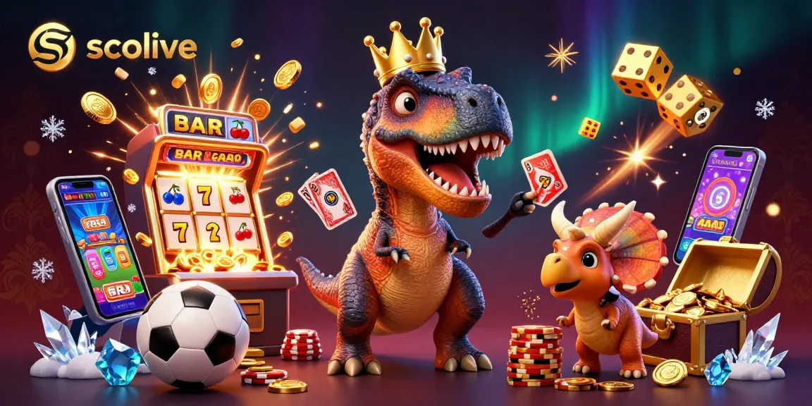 Socolive showcases an exciting scene of a T-Rex shuffling cards and a baby triceratops stacking chips, celebrating sports betting.