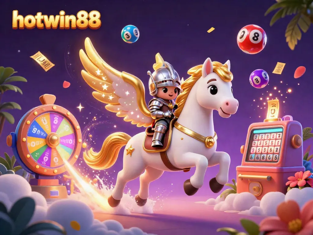 Play exciting games at hotwin88 with colorful lottery balls and a vibrant prize wheel illustration.