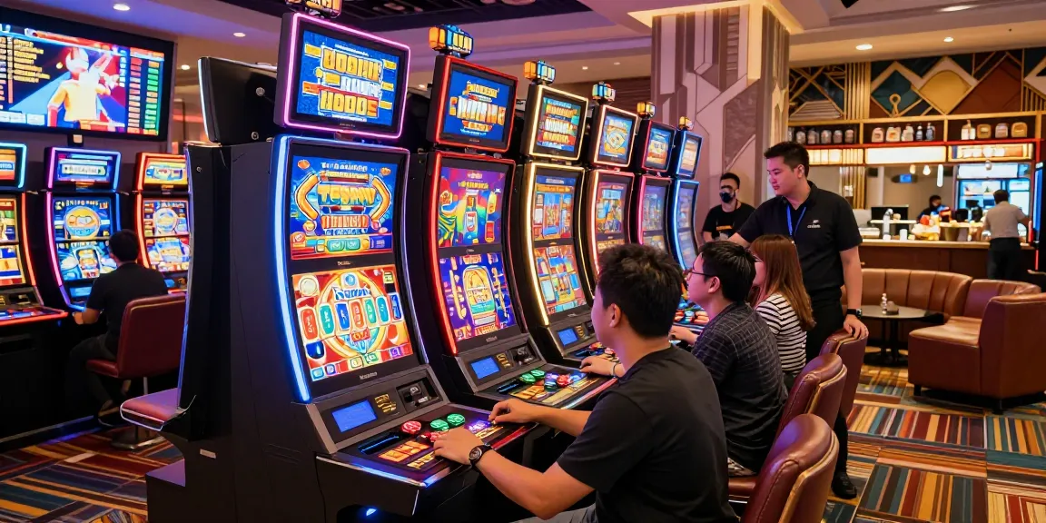 Interactive slot gacor gaming scene showing players enjoying vibrant machines in a modern casino.