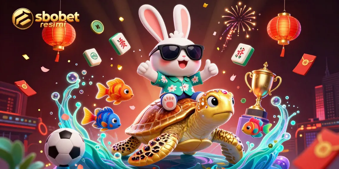 Bet on sbobet resmi with the lucky rabbit and golden sea turtle in a vibrant, engaging 3D scene.