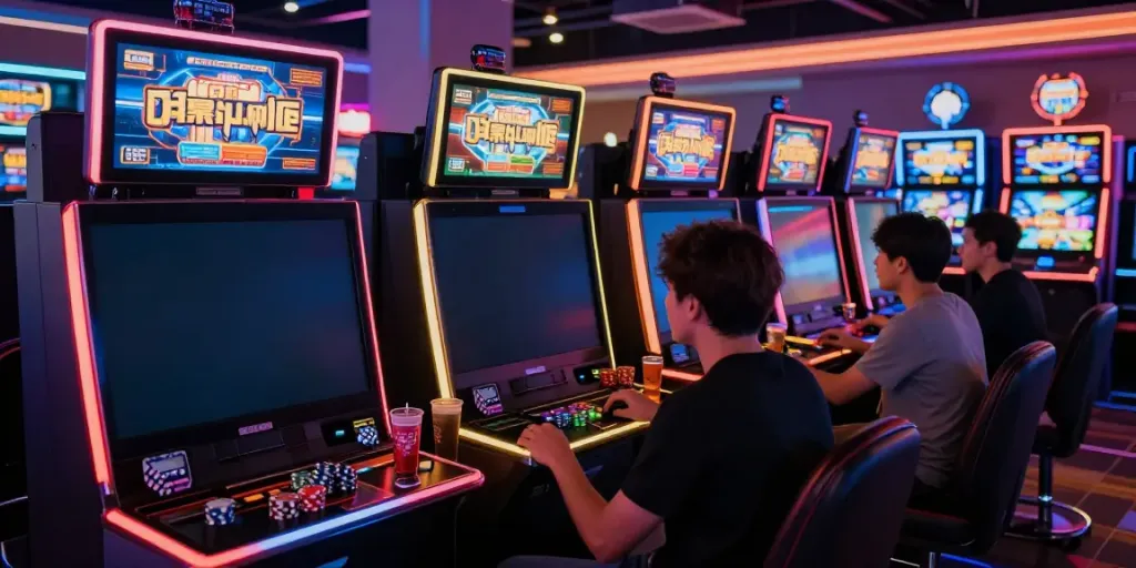 Exciting gaming scene showcasing players at slot gacor machines, vibrant atmosphere highlighting the thrill of winning.