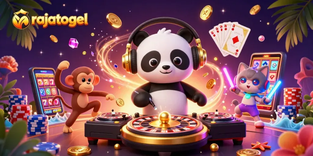 Experience gaming excitement with rajatogel as DJ panda, monkey, and kitten spin magical wins.