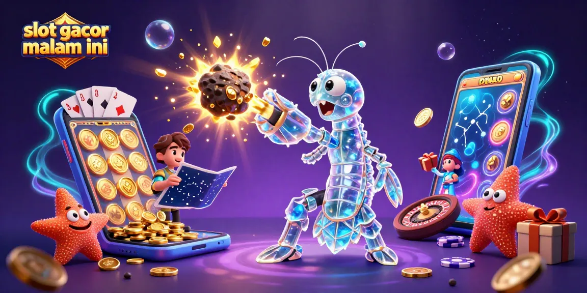 Experience thrilling wins with slot gacor malam ini, featuring a vibrant 3D casino illustration of galactic characters.