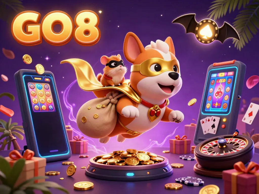Experience the thrill of gambling with GO 8 as a superhero dog delivers luck and excitement.