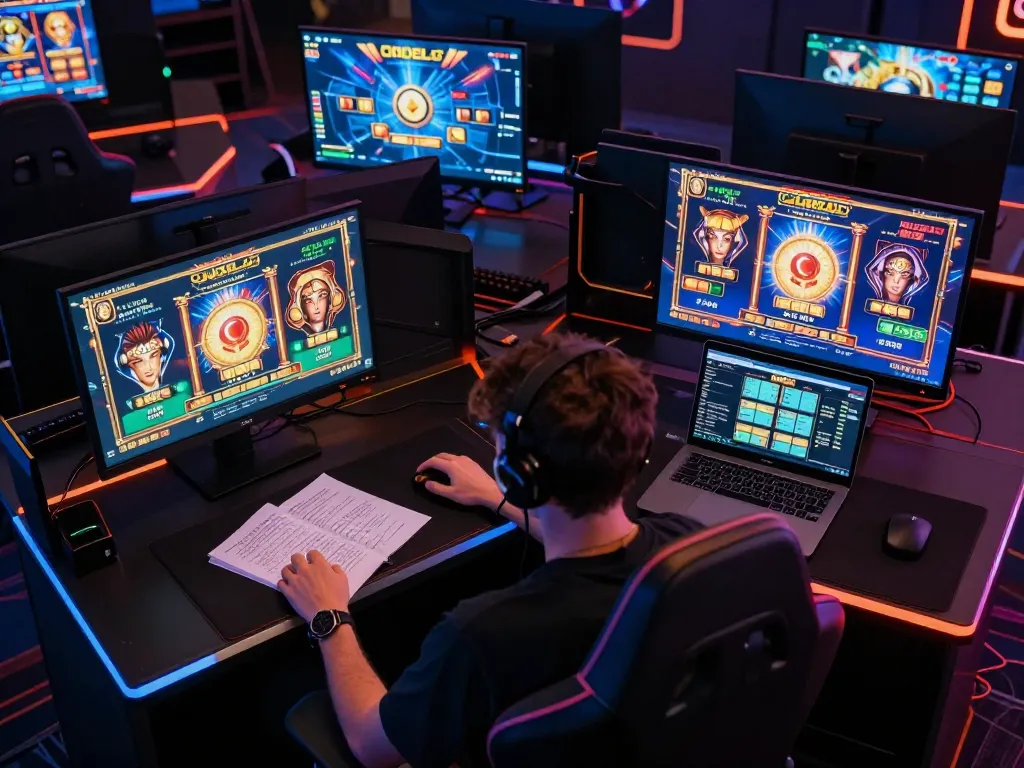 Rasakan kegembiraan permainan slot ONDEL4D dalam pengaturan online yang strategis dengan beberapa layar dan grafis yang cerah.