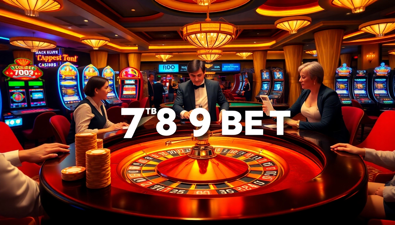 Engage with the thrilling atmosphere of 789 BET at a vibrant casino table, featuring roulette and poker action.