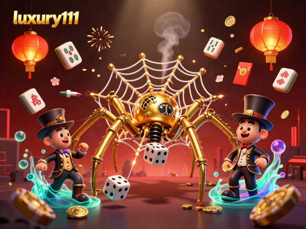 Experience the thrill of luxury111 with a vibrant, steampunk-themed casino illustration full of dynamic game elements.