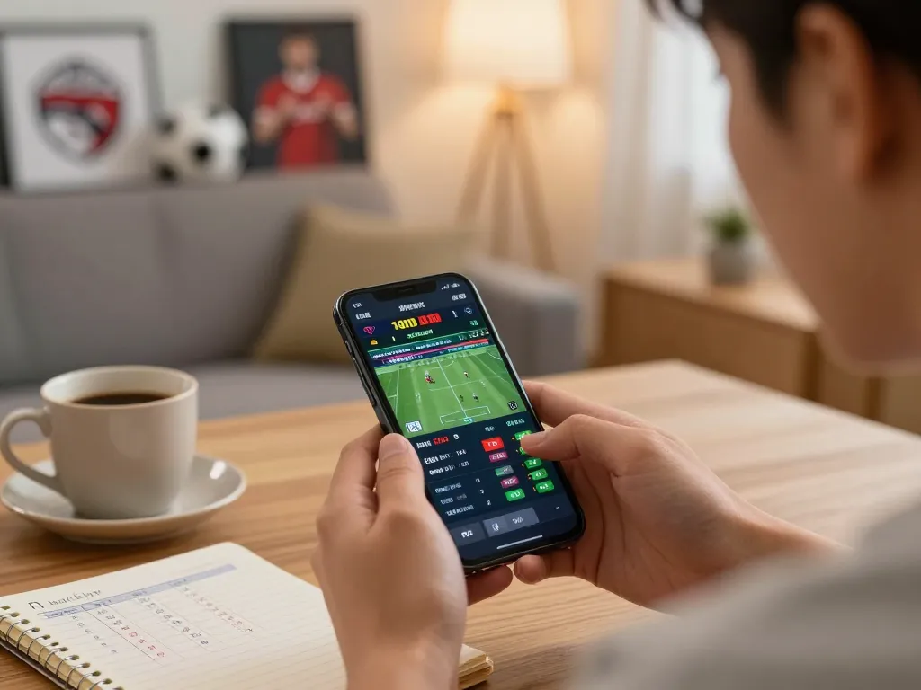 BAYITOTO user placing bets on a smartphone while tracking live sports odds.