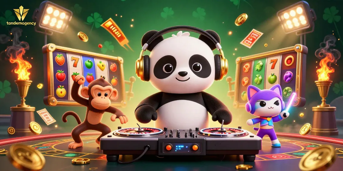 Experience vibrant gaming at tandemagency with a DJ panda spinning roulette wheel turntables.