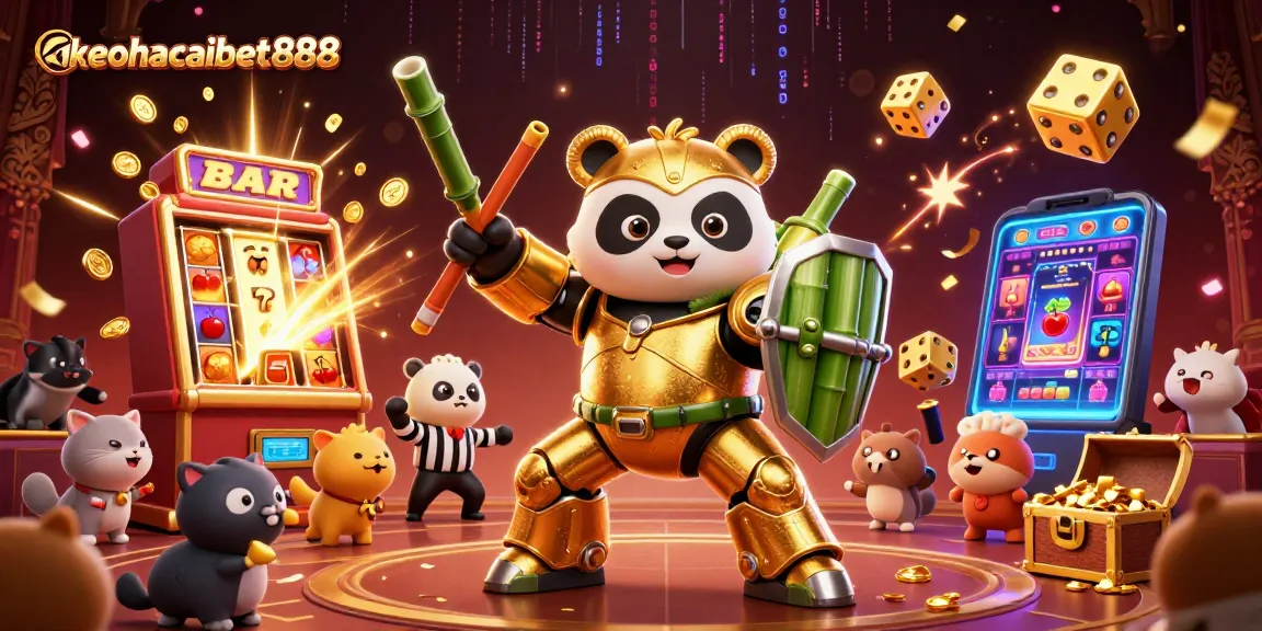 Experience excitement with keonhacaibet888 as the golden panda battles in a dynamic casino arena.