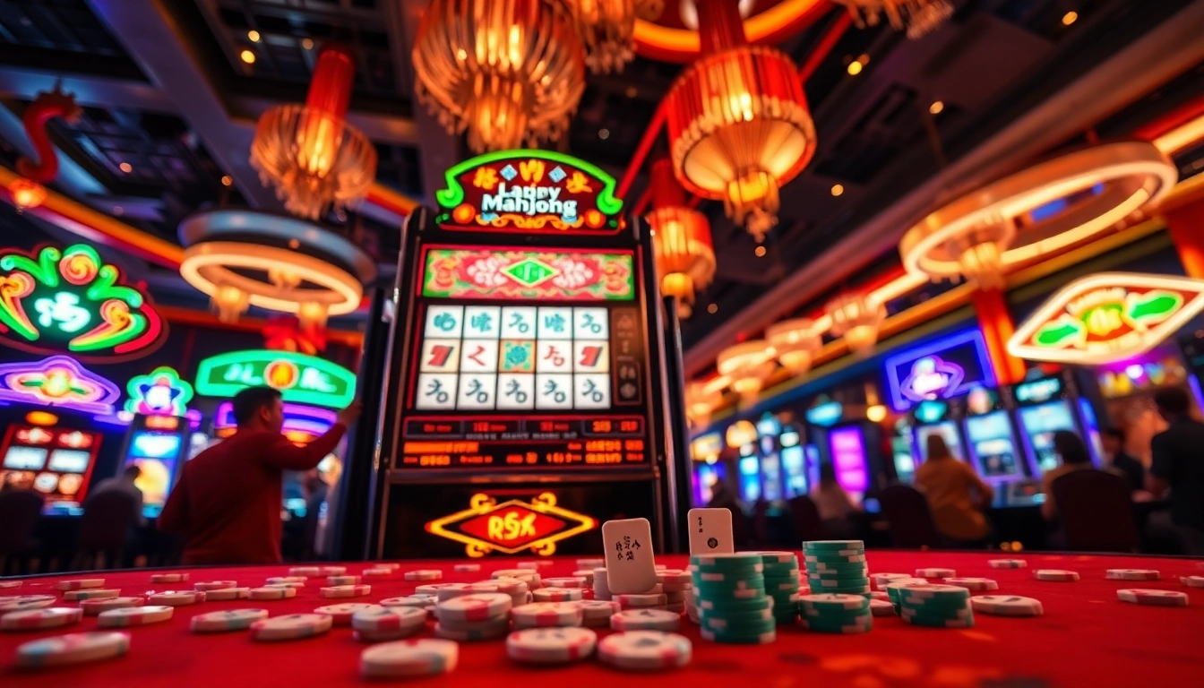 Slot mahjong terlihat jelas saat para pemain bersemangat bermain di kasino yang ramai.