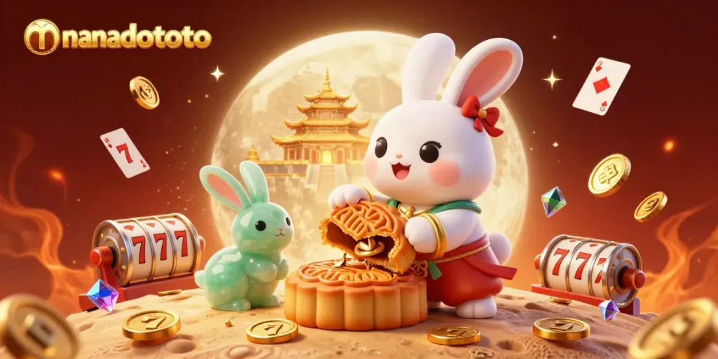 Experience thrilling gameplay with the manadototo moon rabbit cracking open mooncakes revealing poker chips.