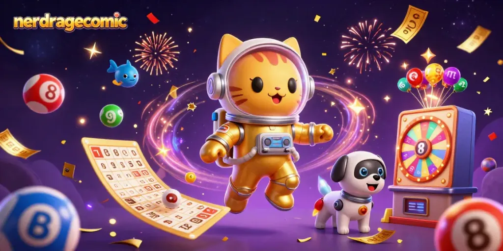 Menangkan dengan nerdragecomic sambil menikmati kartu bingo dan bola lotere di luar angkasa.