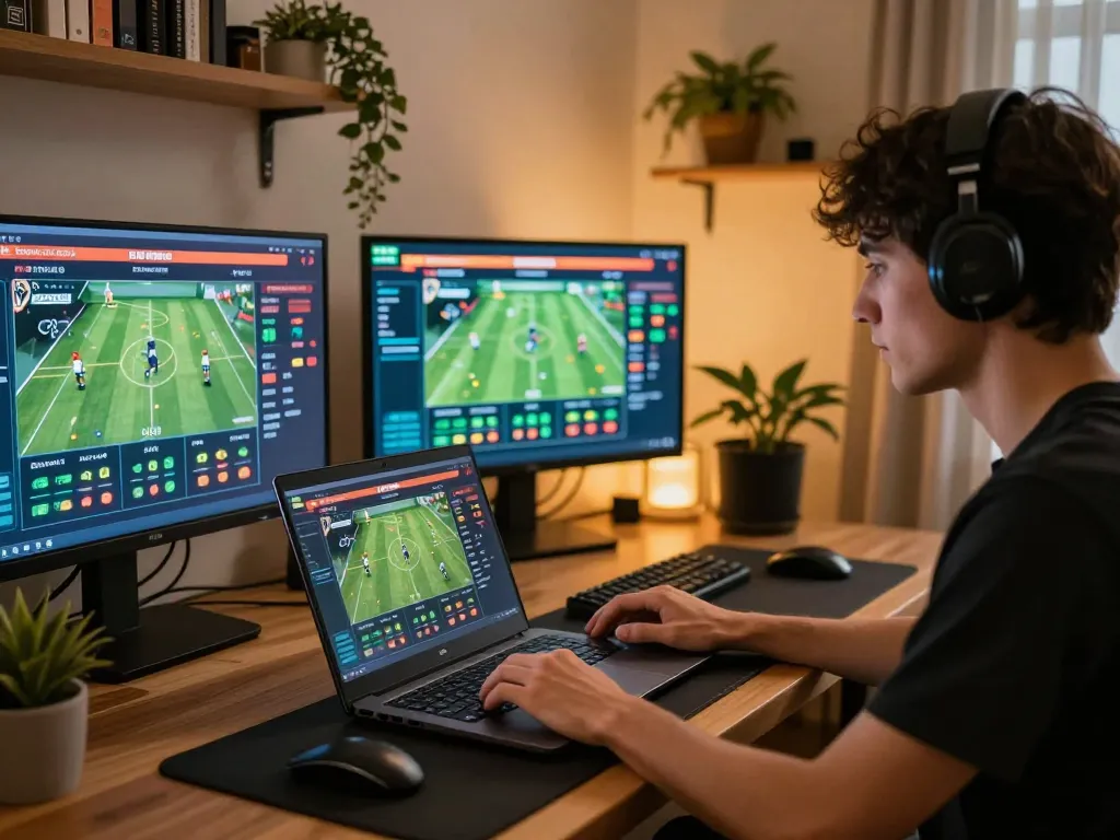 VA88 sports betting excitement with dynamic interface and cozy home environment setup.