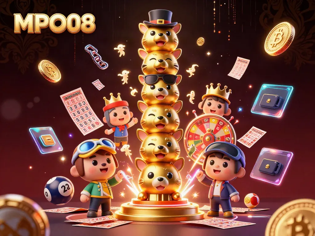 Engage with MPO08's vibrant lottery experience, featuring colorful gaming elements and a rich casino atmosphere.