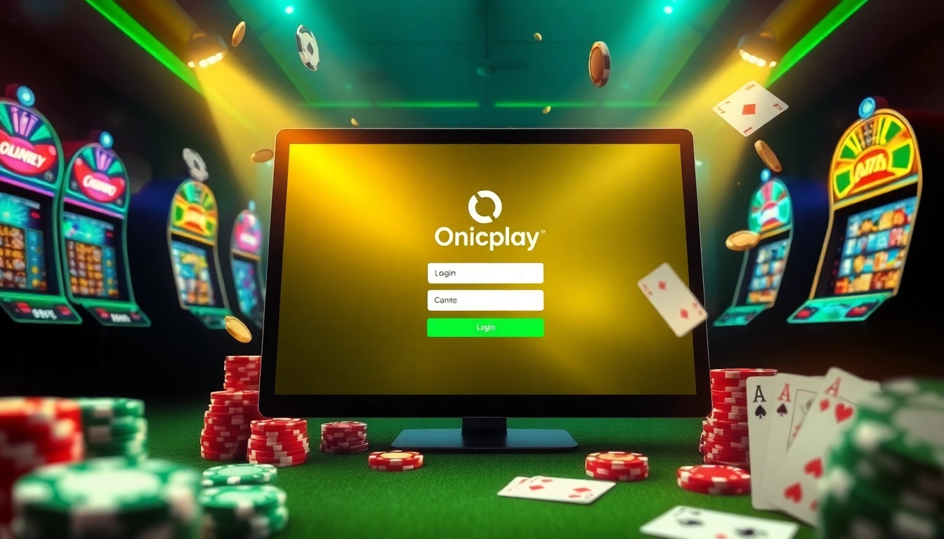 Sign in to Onicplay Login for exciting slot games with vibrant casino elements.