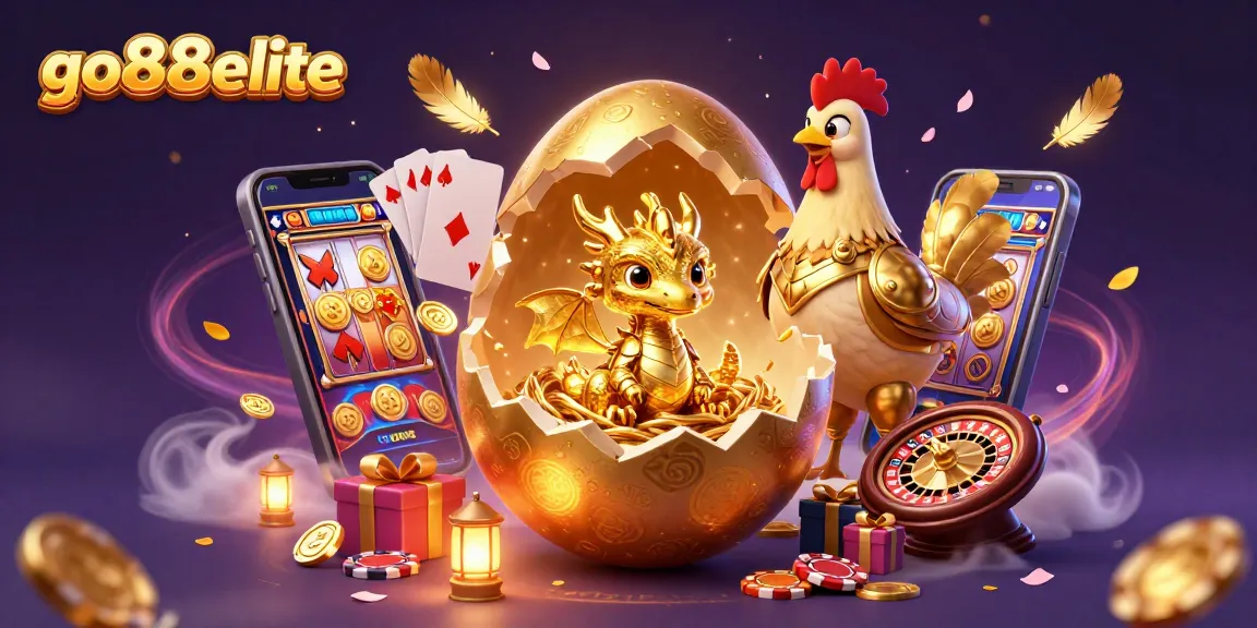 Experience the magical world of go88elite, witnessing a golden dragon emerge from a jackpot nest surrounded by vibrant slot game elements.