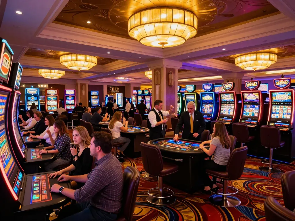 Người chơi câu lạc bộ B52 ăn mừng chiến thắng tại những máy slot sống động trong không gian sòng bạc cao cấp.