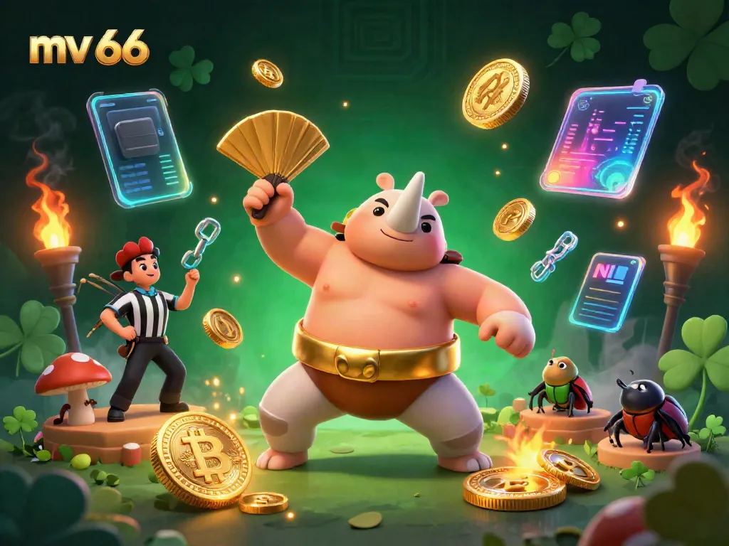 Experience thrilling gameplay at mv 66 with a dynamic scene featuring a rhinoceros beetle champion amidst a flurry of coins.