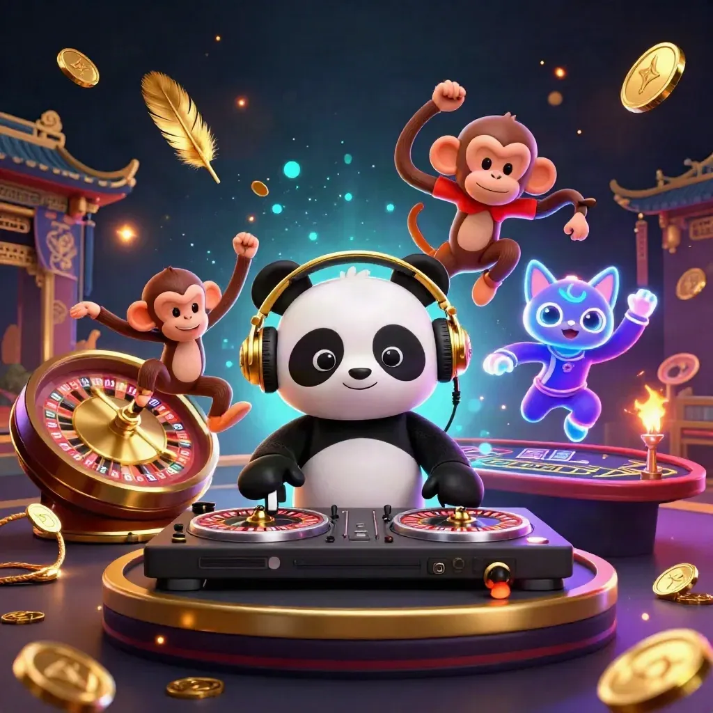 Panda DJ, monyet breakdance, dan kucing glow-stick di kasino neon mewah.