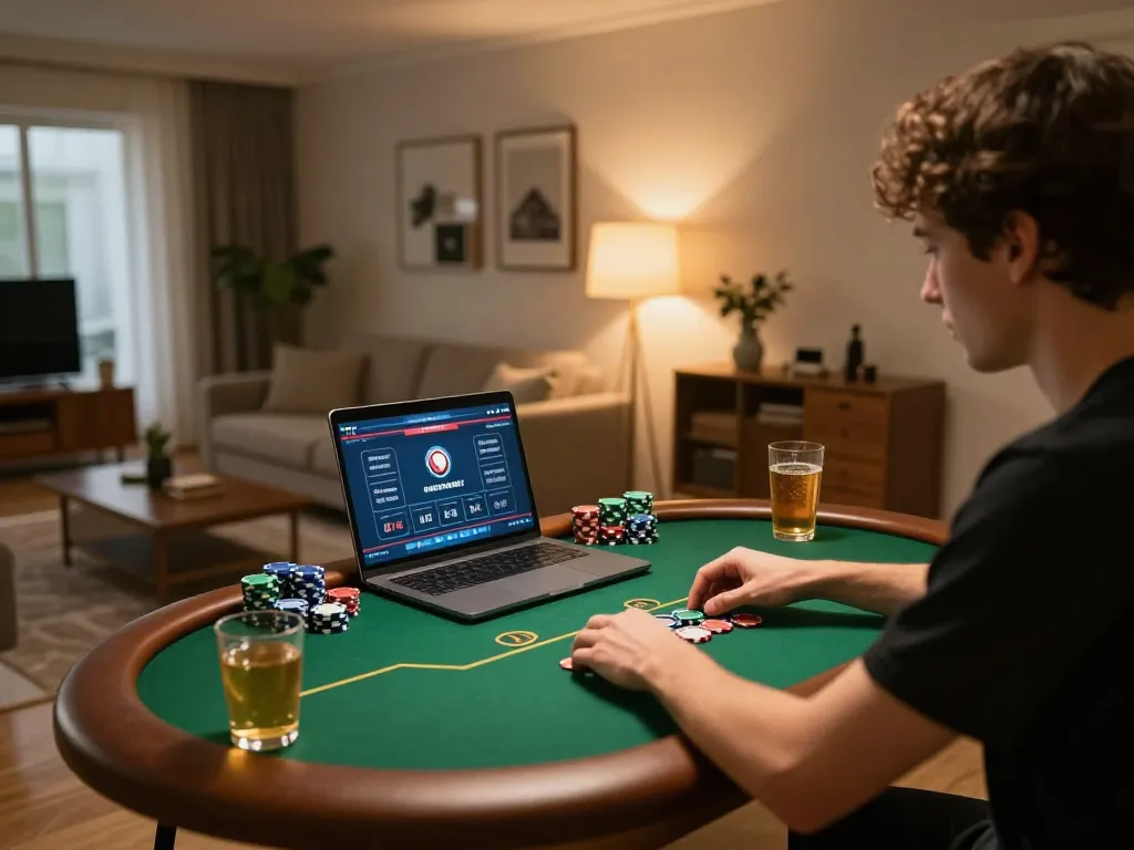 Buổi chơi game của Hit Club với người chơi tập trung vào chiến lược poker trực tuyến tại nhà.