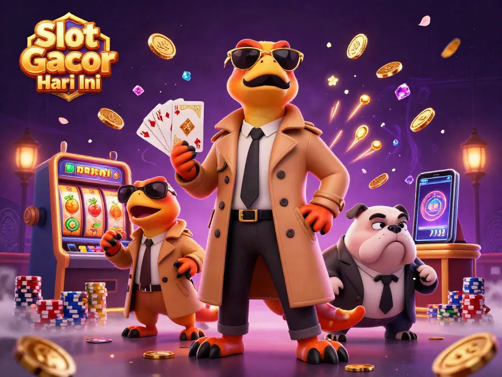 Spin to win with Slot Gacor Hari Ini - a dynamic casino scene with raptors and golden treasures.