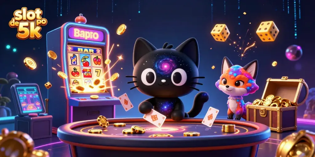 Engage with slot depo 5k in this vibrant 3D casino illustration featuring a cosmic theme.