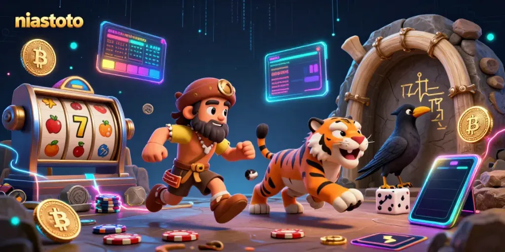 Experience thrilling gameplay with niastoto in a vibrant prehistoric casino scene featuring engaging elements.