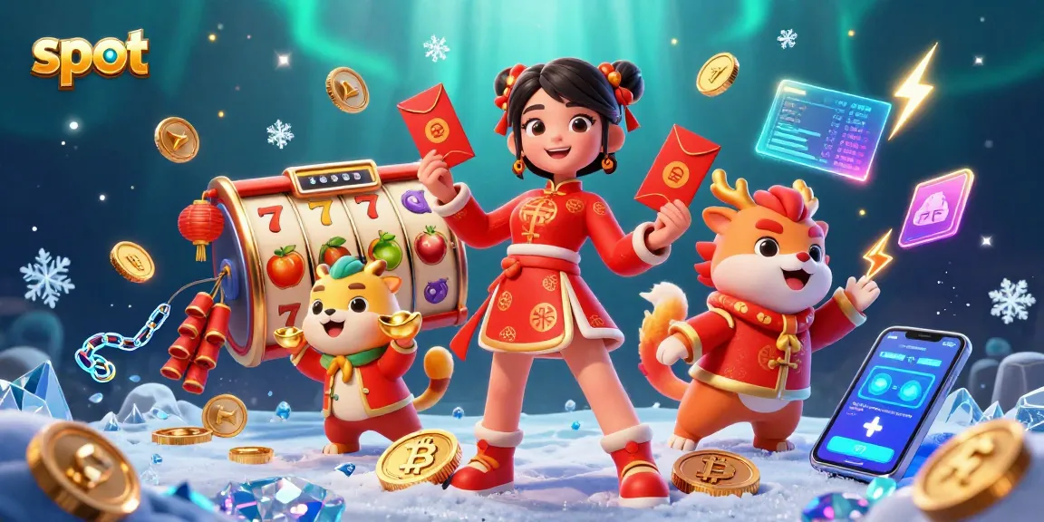 Experience thrilling slot games with vibrant characters and jackpot excitement in this 3D illustration.