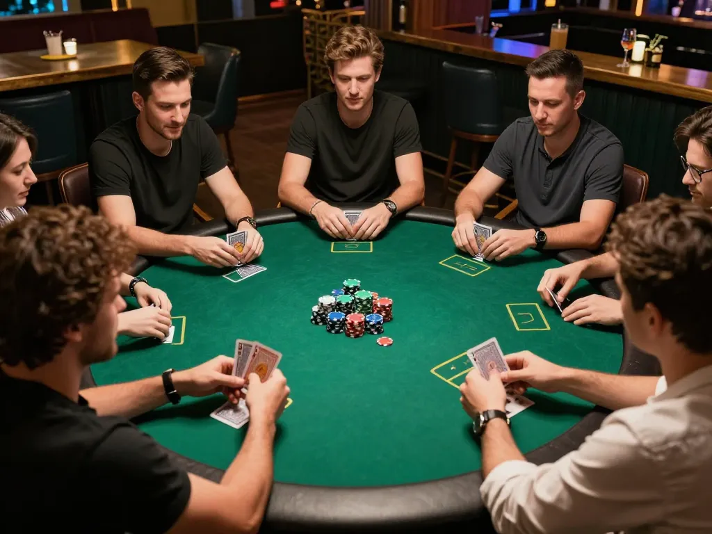 Players enjoying poker at fabet, showcasing strategic bets and vibrant atmosphere in an engaging setting.