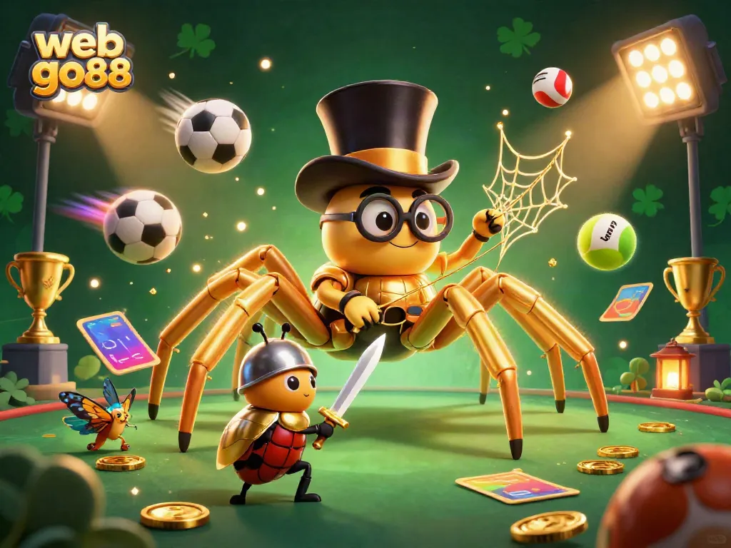 Experience the thrill of web go88 with an epic battle scene of cartoon characters amidst sparkling casino elements.